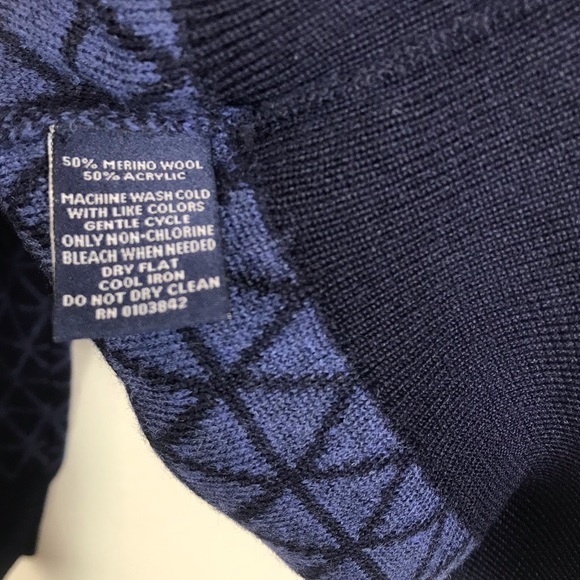 Toscano Men’s Wool Crew Neck Navy Printed Sweater - Picture 6 of 6